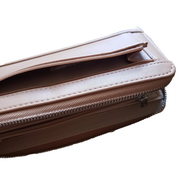 WOMEN'S TAN PU LEATHER GUESS CLUTCH Zip Around WALLET NEW WRISTLET - Picture 5 of 6